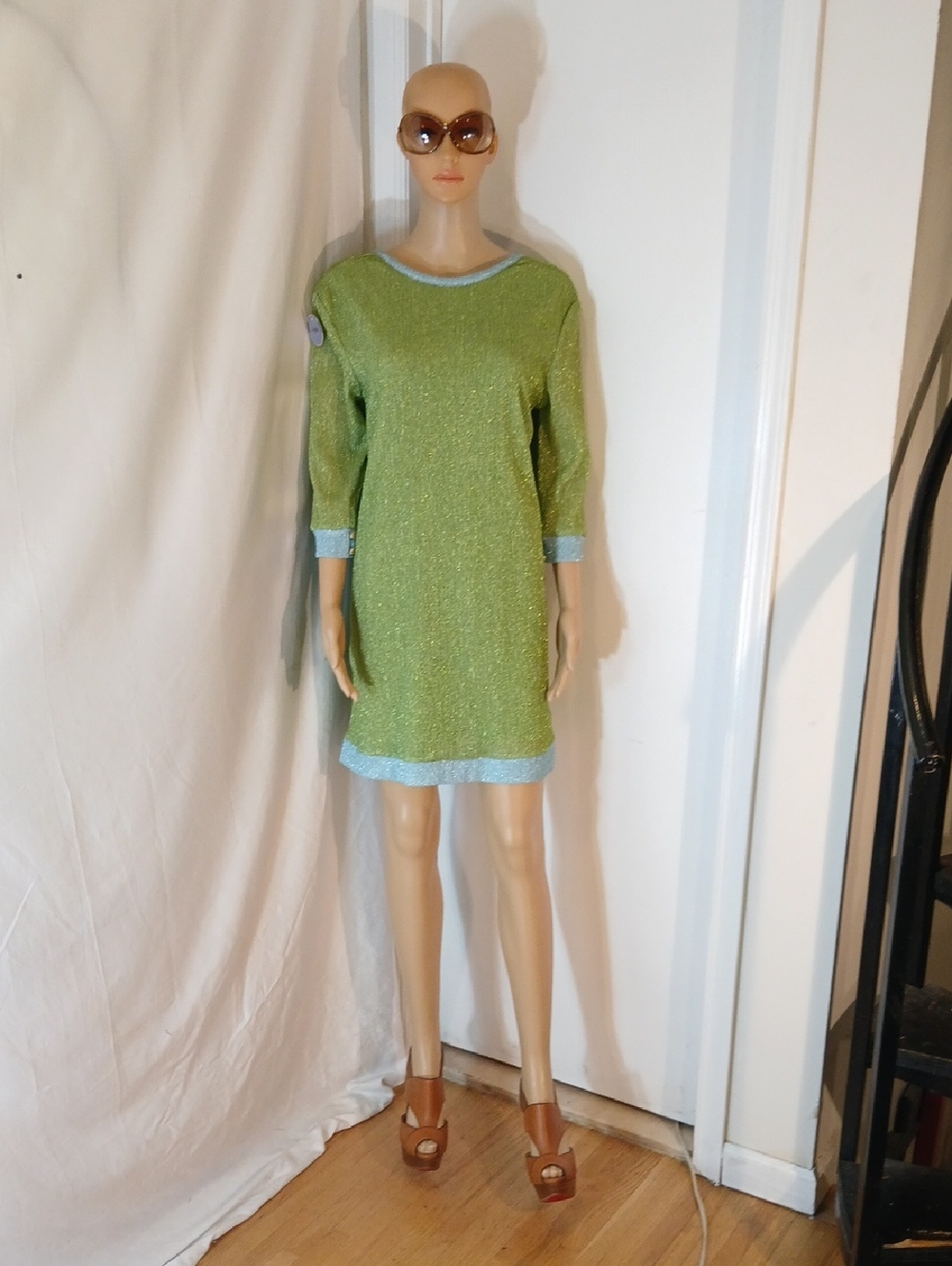 Stunning NWT JoSephine Metallic Lime Green Soop Back With Tie Dress